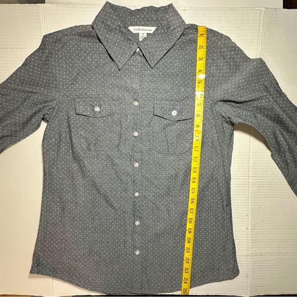 Croft And Barrow Women’s Gray Polka Dot Button Up Roll Tab Top Leisure Casual S - Picture 3 of 8